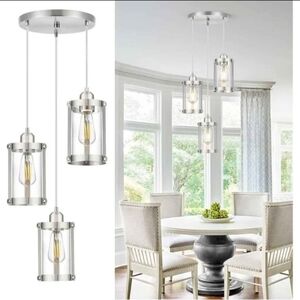 NIB. Osimir 3 Light Contemporary Brushed Nickle Glass Pendant Lights